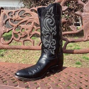 MEN’S Justin London 13” 1409 Black Leather Contrast Stitching Cowboy Boots